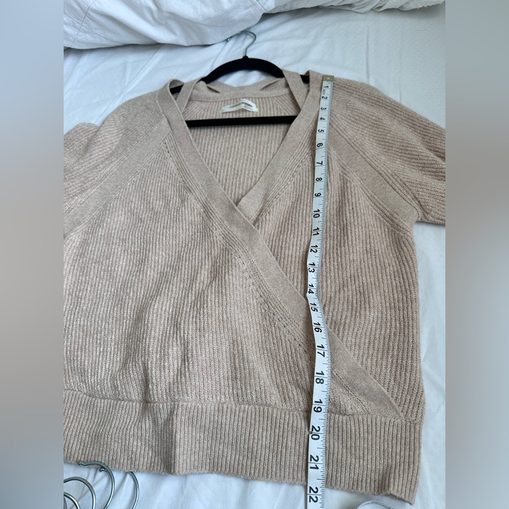 By Anthropologie Women’s Faux Wrap Sweater Medium Beige Ribbed Knit Long Sleeve - Picture 9 of 11